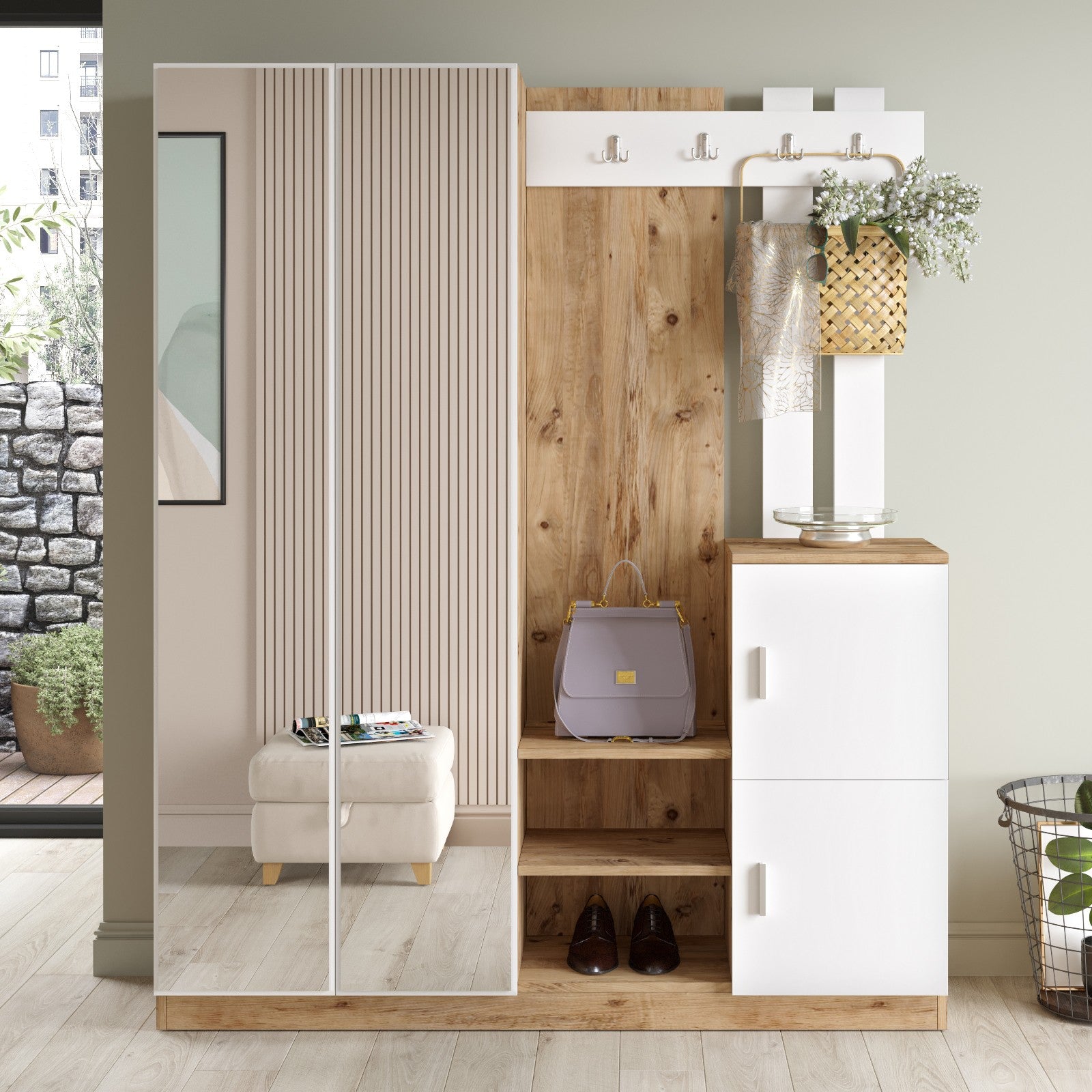Meubles D'Entrée Dd8-Aw - Pin Atlantique / Blanc