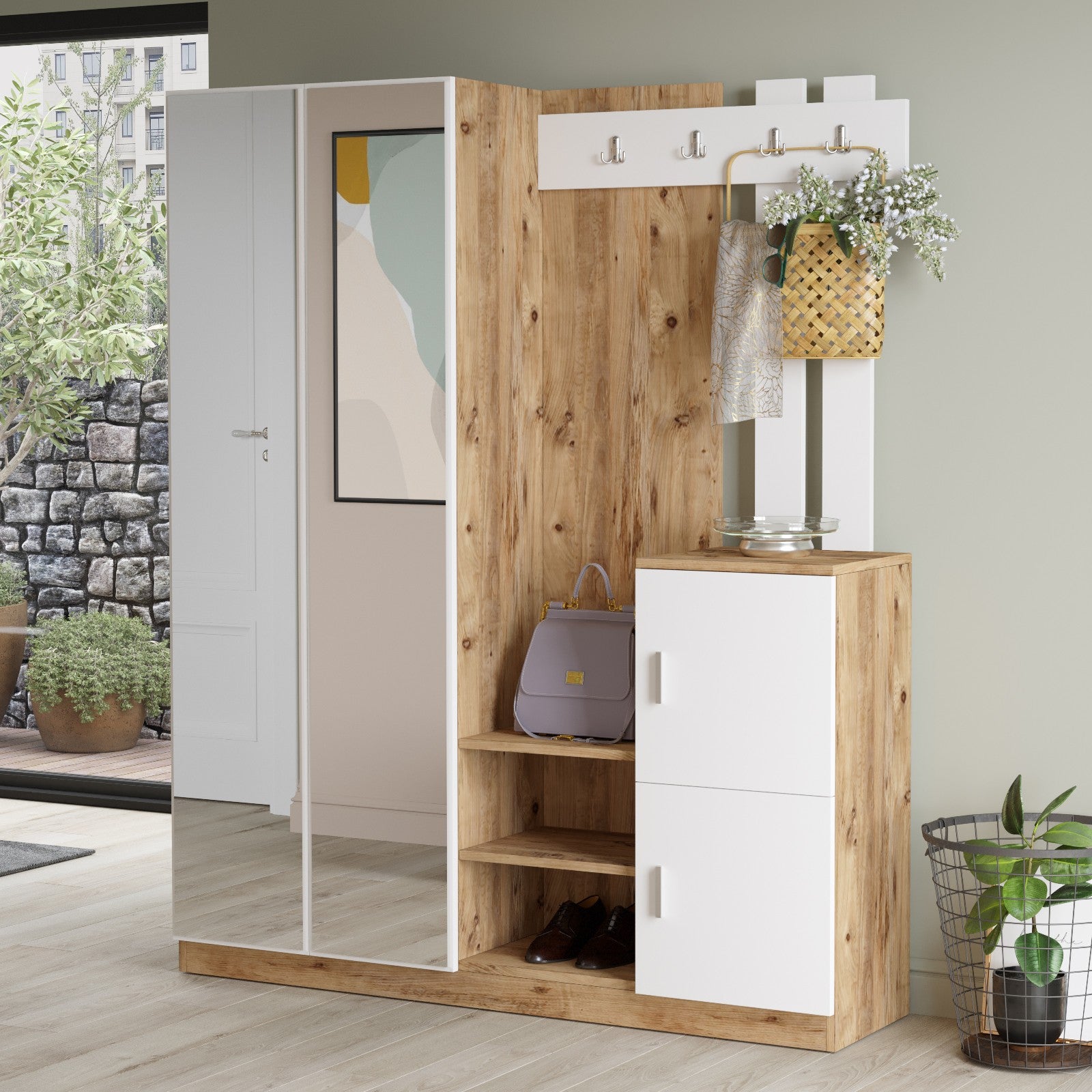 Meubles D'Entrée Dd8-Aw - Pin Atlantique / Blanc