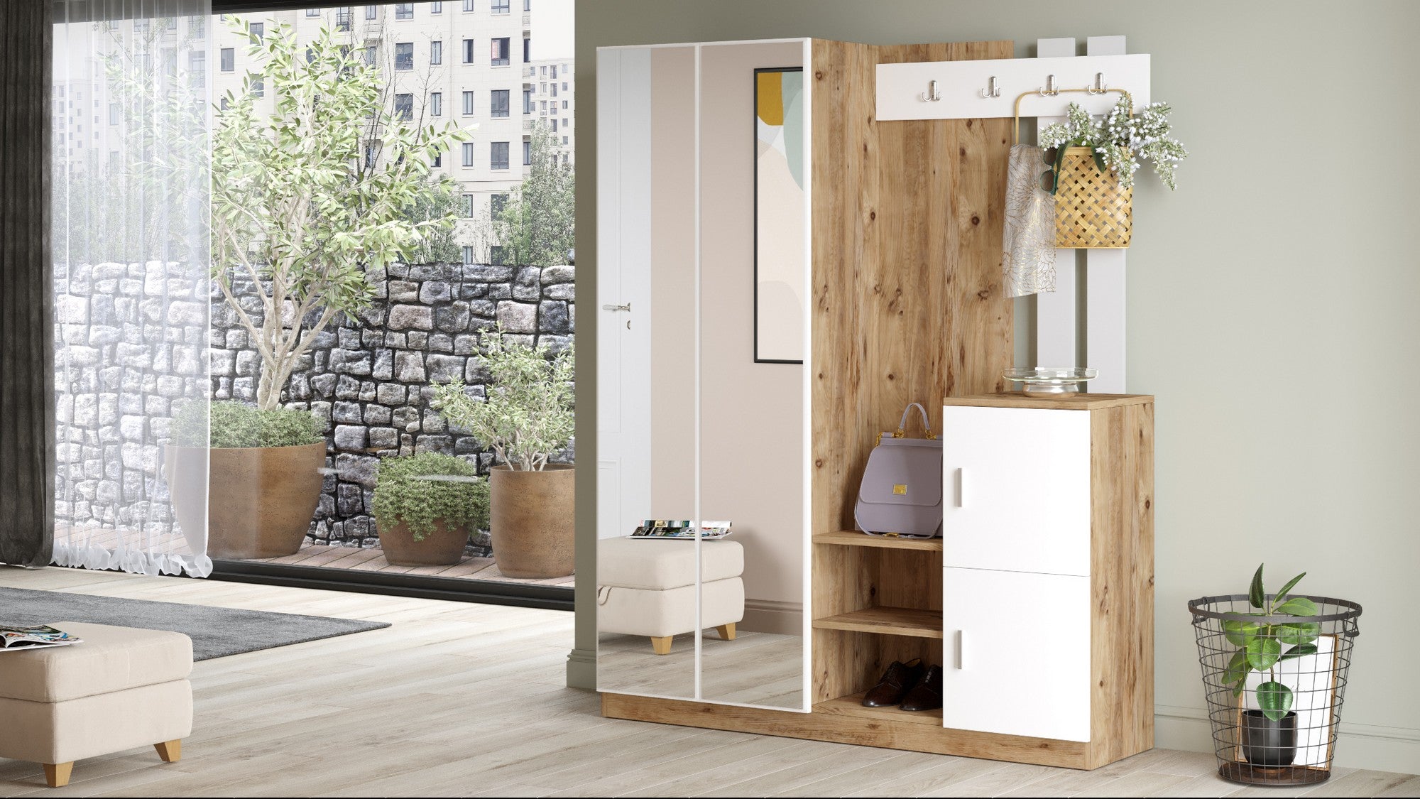 Meubles D'Entrée Dd8-Aw - Pin Atlantique / Blanc