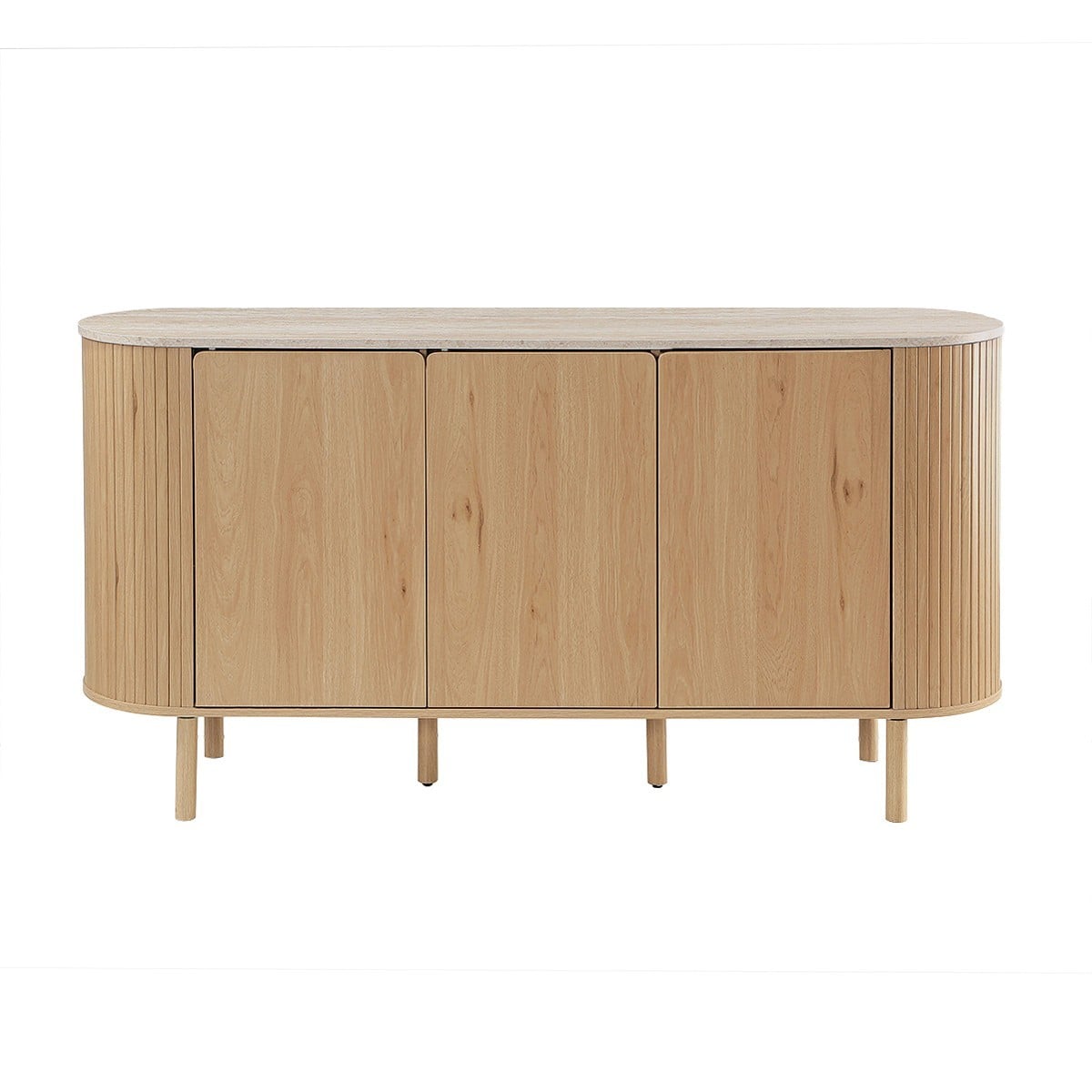 Helios - Aparador de 3 puertas con tapa efecto travertino - Madera clara y travertino