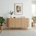 Helios - Aparador de 3 puertas con tapa efecto travertino - Madera clara y travertino