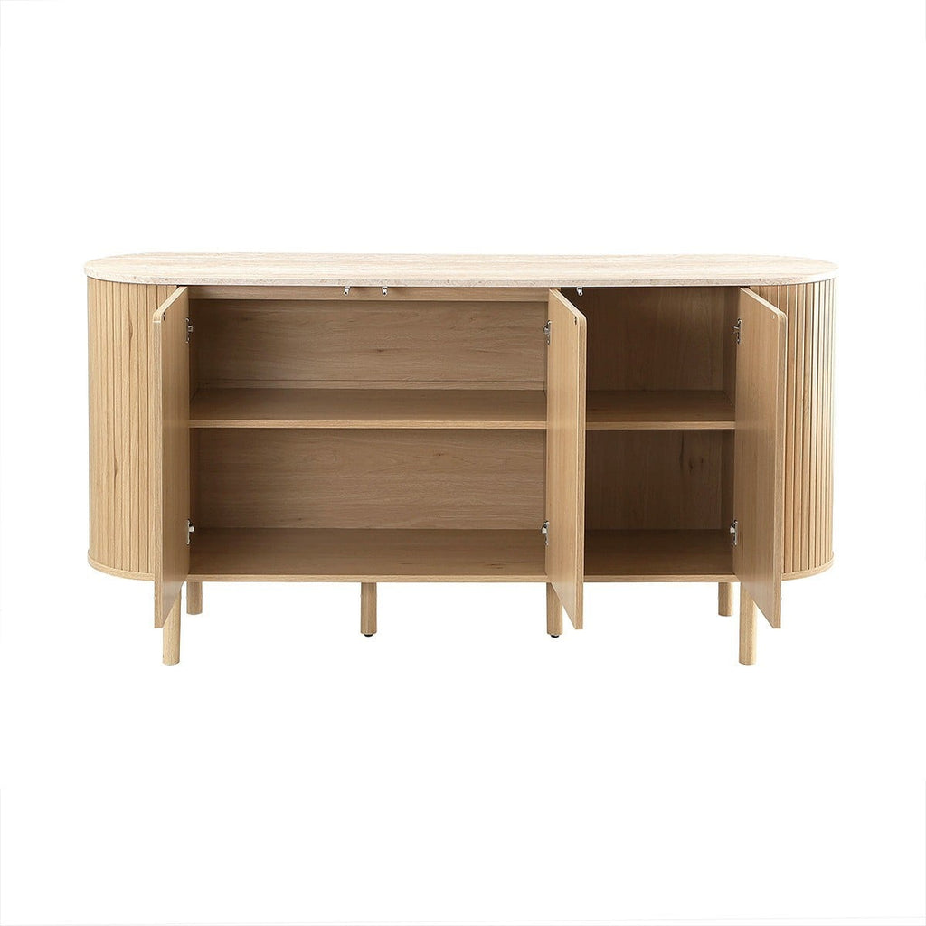 Helios - Aparador de 3 puertas con tapa efecto travertino - Madera clara y travertino
