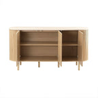 Helios - Aparador de 3 puertas con tapa efecto travertino - Madera clara y travertino