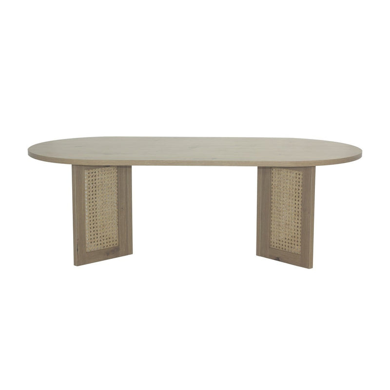 Talia - Table Basse Plateau Ovale Avec Pieds En Rotin Véritable - Bois Clair Et Rotin