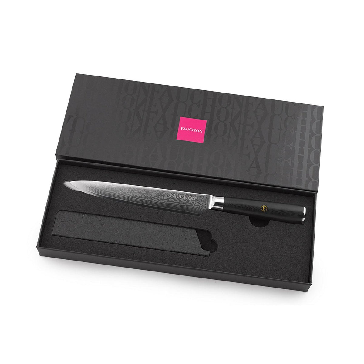 Damasco - Fauchon - Cuchillo para trinchar con funda protectora - 32,5 cm - Negro