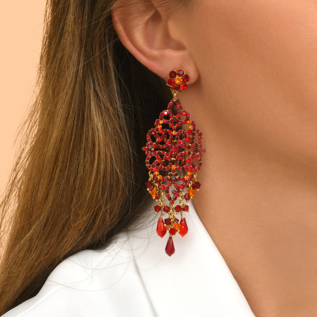 Pendientes Largos Con Perno Chiara - Rojos