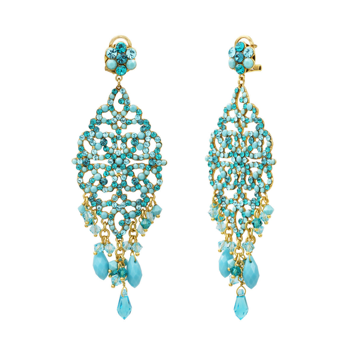 Chiara Cascade Pierced Stud Earrings - Turquoise