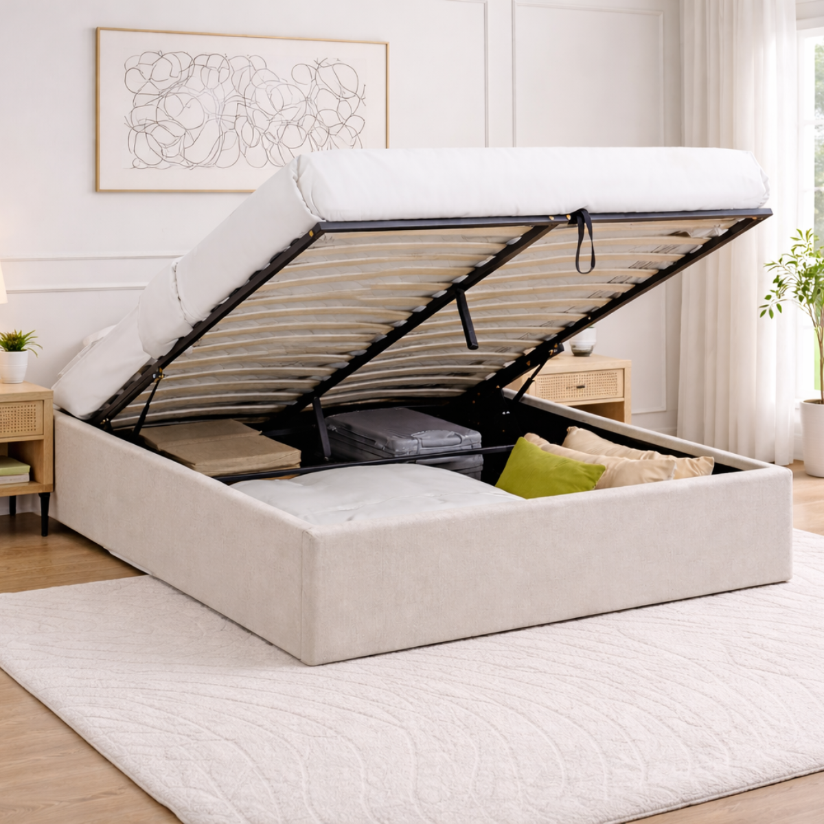 Zia - Cama con almacenaje - Tela jaspeada