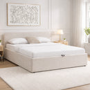 Lit Coffre Avec Tête De Lit En Tissu Beige Chiné - Lior