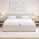 Lit Coffre Avec Tête De Lit En Tissu Beige Chiné - Lior