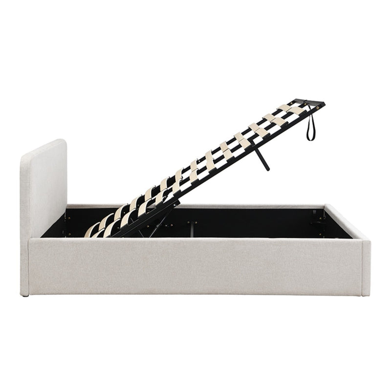 Lit Coffre Avec Tête De Lit En Tissu Beige Chiné - Lior