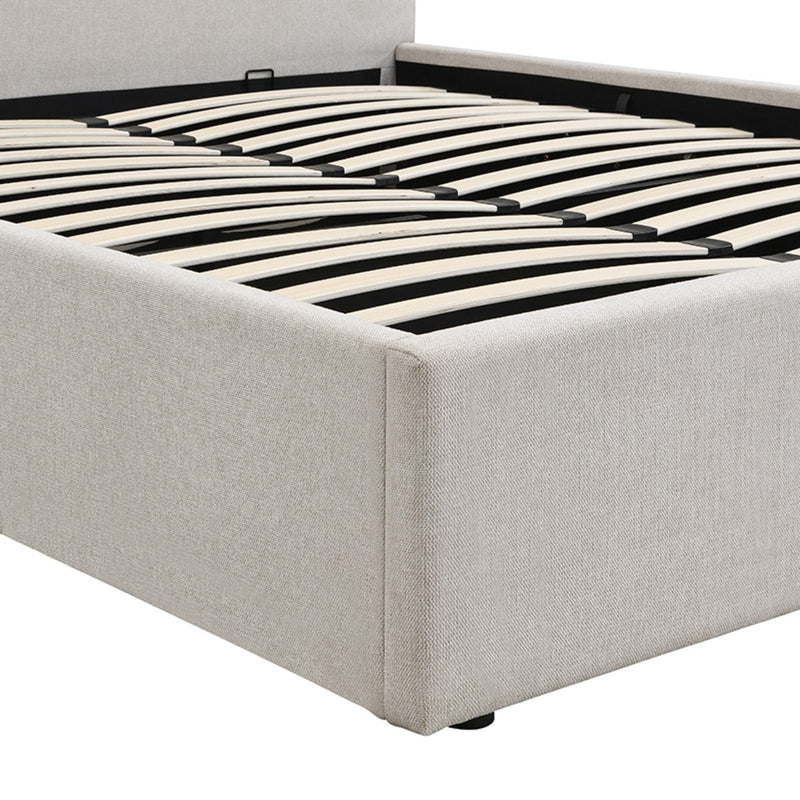 Lit Coffre Avec Tête De Lit En Tissu Beige Chiné - Lior