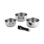 Fauchon - 3 casseruole con manico rimovibile in acciaio inox 18/8, per induzione - 16/18/20 cm - Argento
