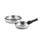 Fauchon - 3 Frying Pans 20/24/28 cm with Removable Handle 18/8 Stainless Steel Induction - Silver