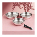 Fauchon - 3 Frying Pans 20/24/28 cm with Removable Handle 18/8 Stainless Steel Induction - Silver