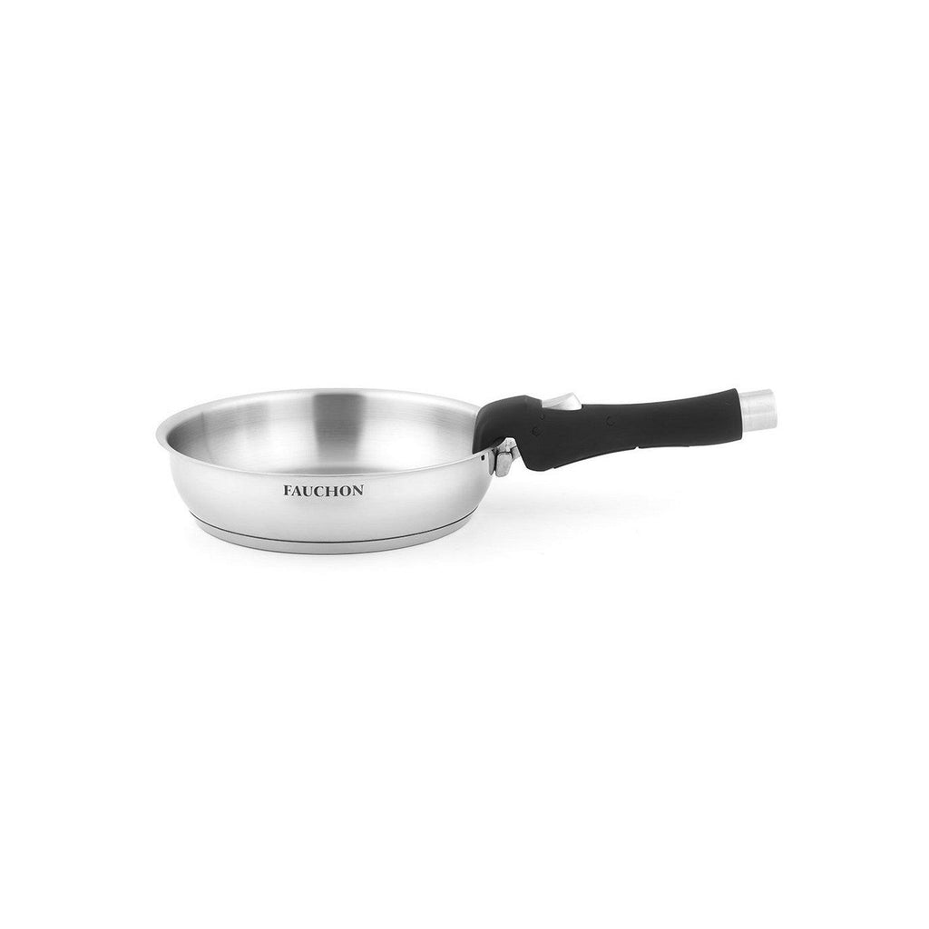 Fauchon - 3 Frying Pans 20/24/28 cm with Removable Handle 18/8 Stainless Steel Induction - Silver