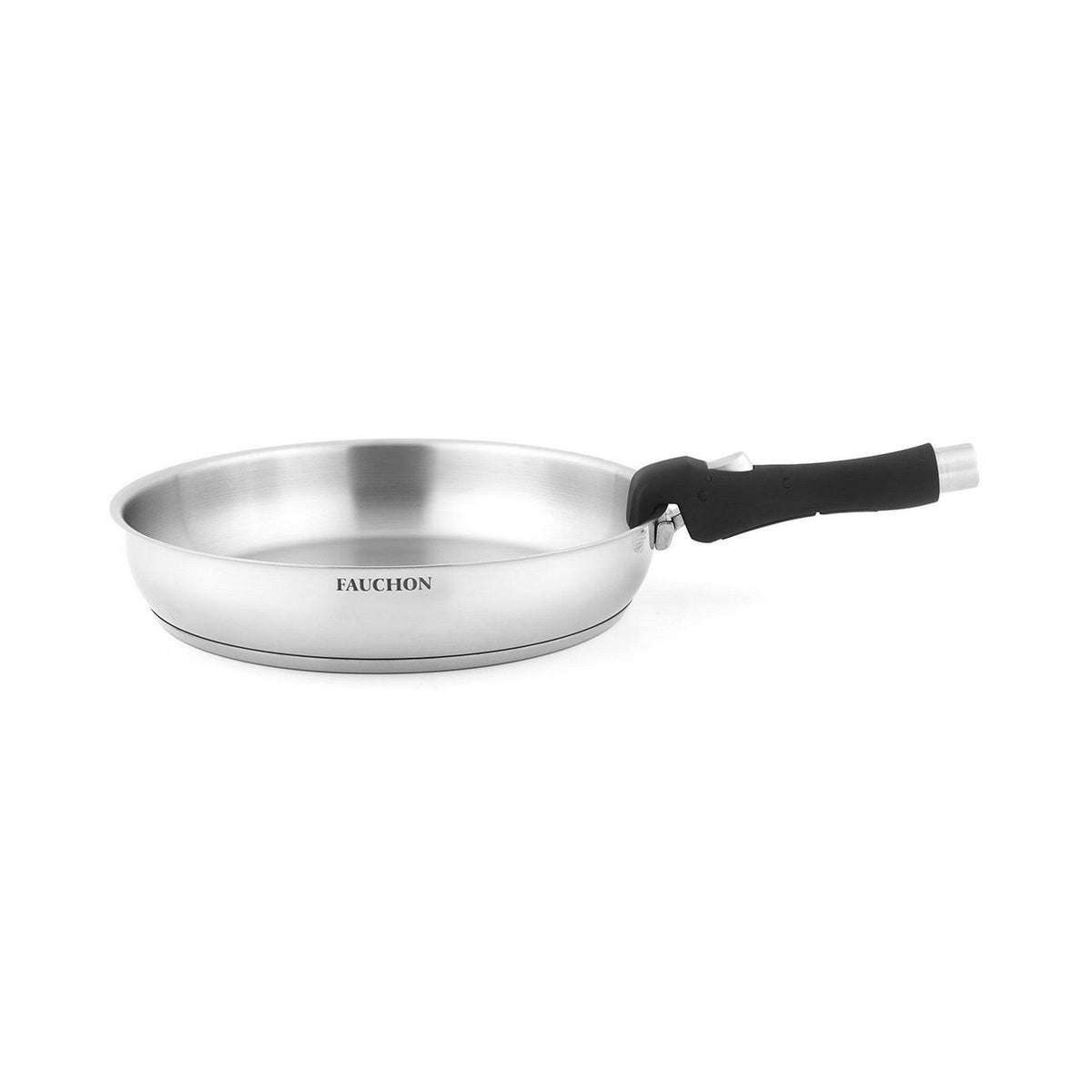 Fauchon - 3 Frying Pans 20/24/28 cm with Removable Handle 18/8 Stainless Steel Induction - Silver