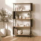 Eklo - Estante alto de 5 niveles - Madera y metal - Negro