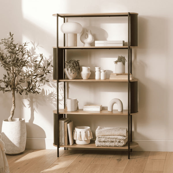 Eklo - Étagère Haute 5 Niveaux -  Bois & Metal - Noir