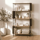 Etagère Haute 5 Niveaux Effet Bois Avec Flancs En Métal Noir - Eklo