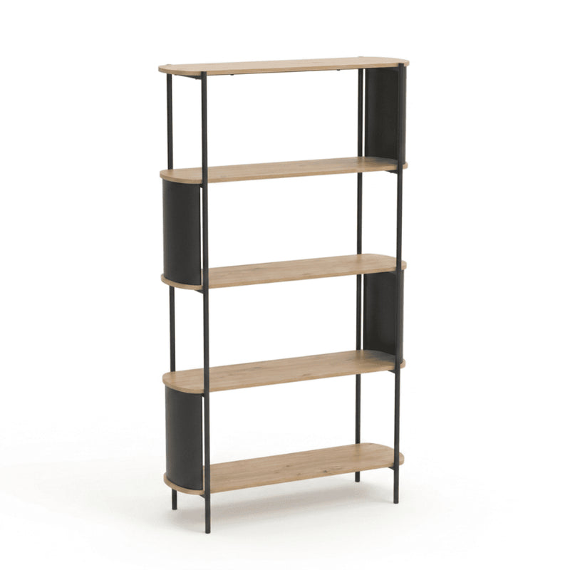 Etagère Haute 5 Niveaux Effet Bois Avec Flancs En Métal Noir - Eklo