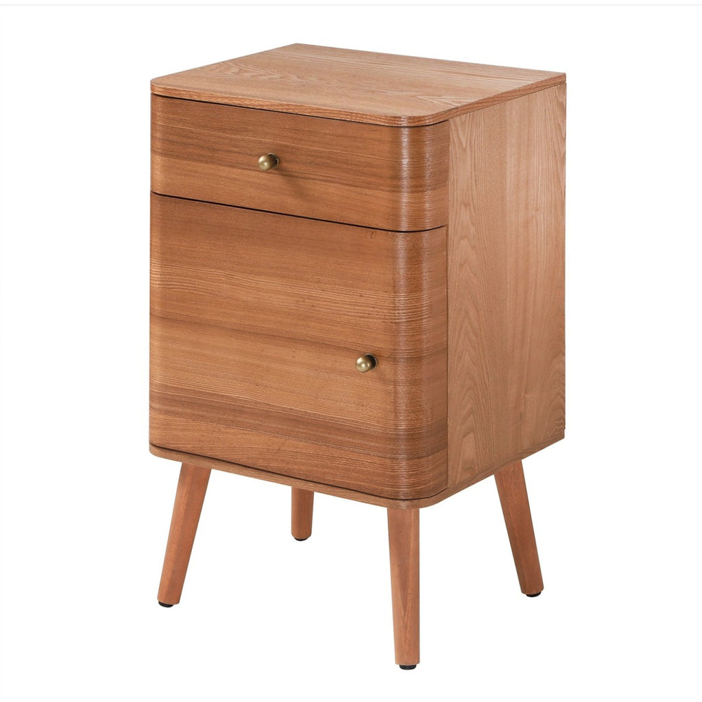 Karl - Chevet 1 Tiroir/1 Porte Bords Arrondis - Bois Foncé