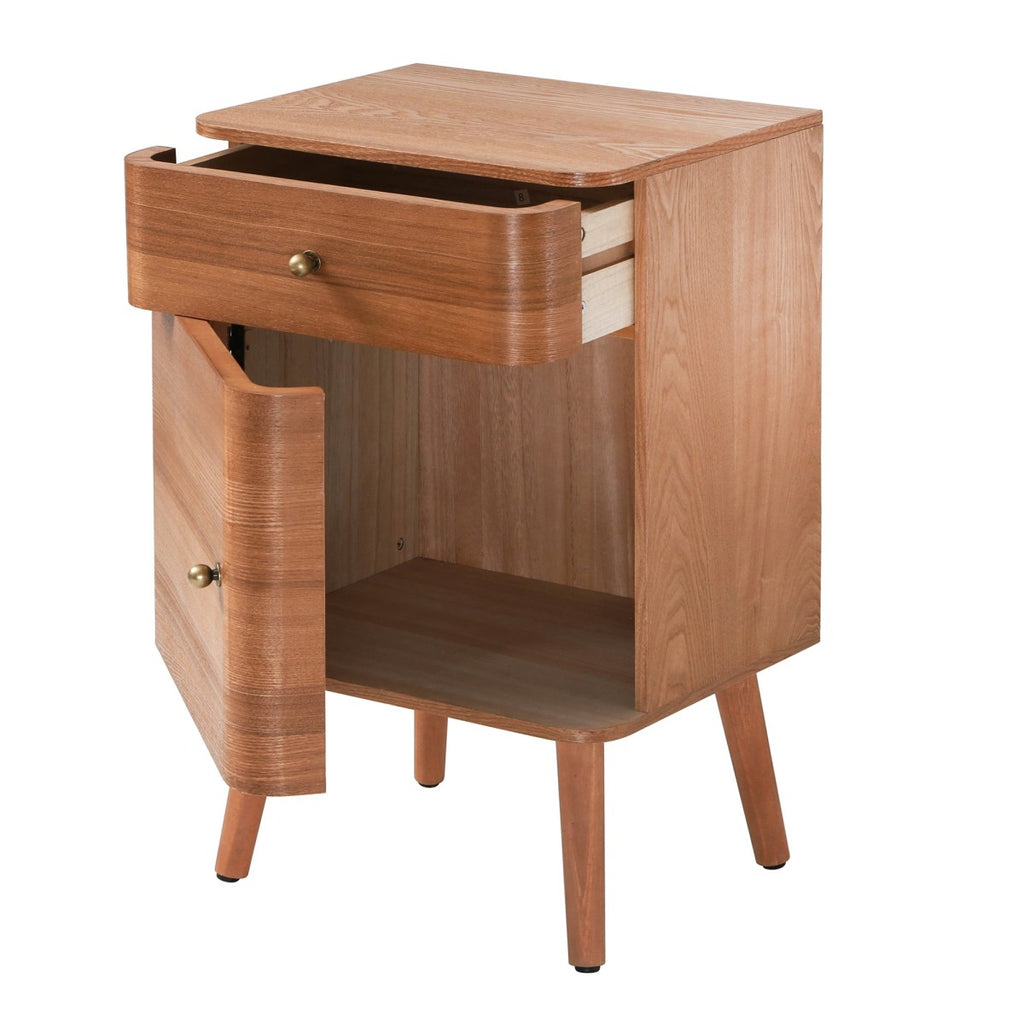 Karl - Chevet 1 Tiroir/1 Porte Bords Arrondis - Bois Foncé