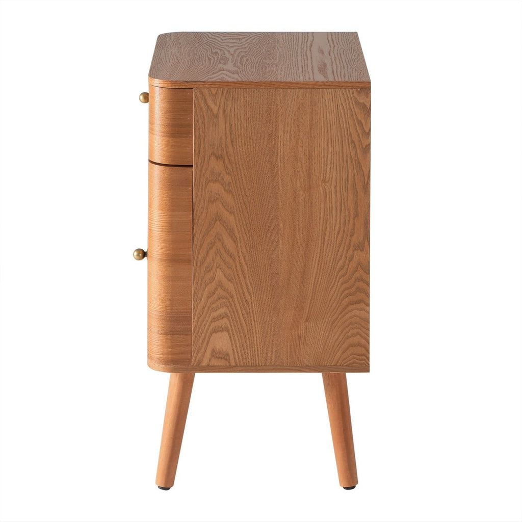 Karl - Chevet 1 Tiroir/1 Porte Bords Arrondis - Bois Foncé