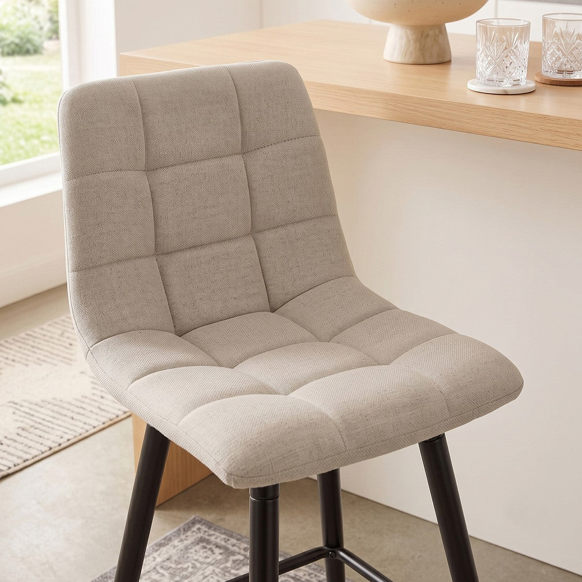 Sia - Set of 2 Padded Stools - Beige Mottled Fabric