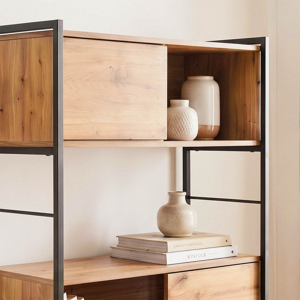 Lenny - Biblioteca de 3 puertas correderas - Madera clara