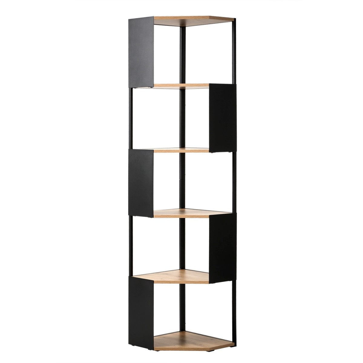 Eklo - Étagère D'Angle 5 Niveaux - Bois & Métal Noir