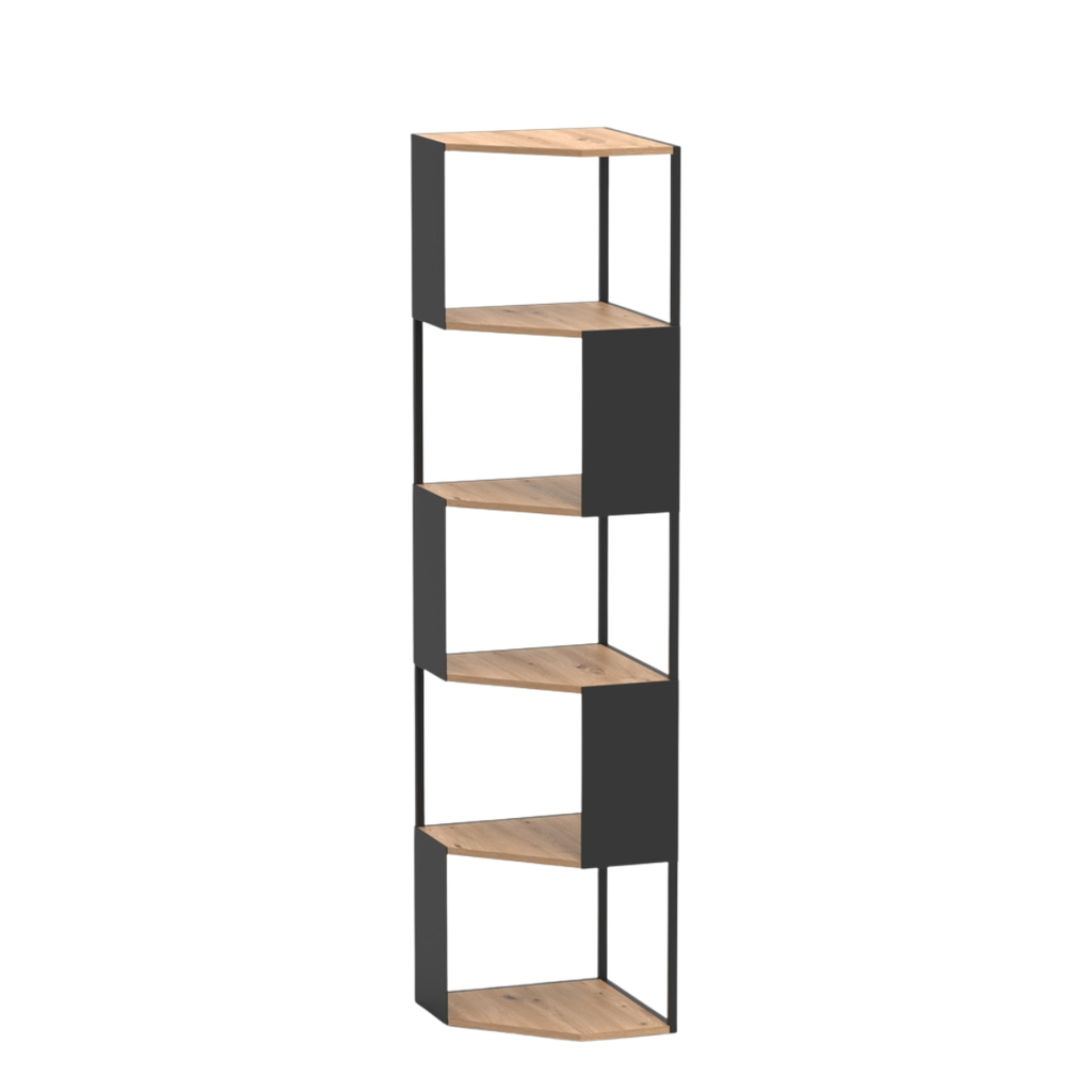 Eklo - Étagère D'Angle 5 Niveaux - Bois & Métal Noir