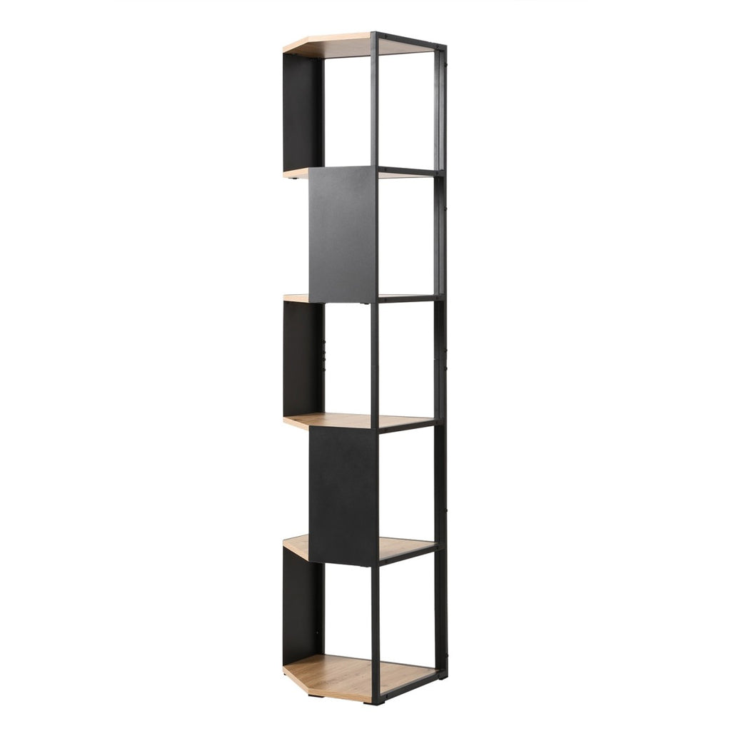 Eklo - Étagère D'Angle 5 Niveaux - Bois & Métal Noir