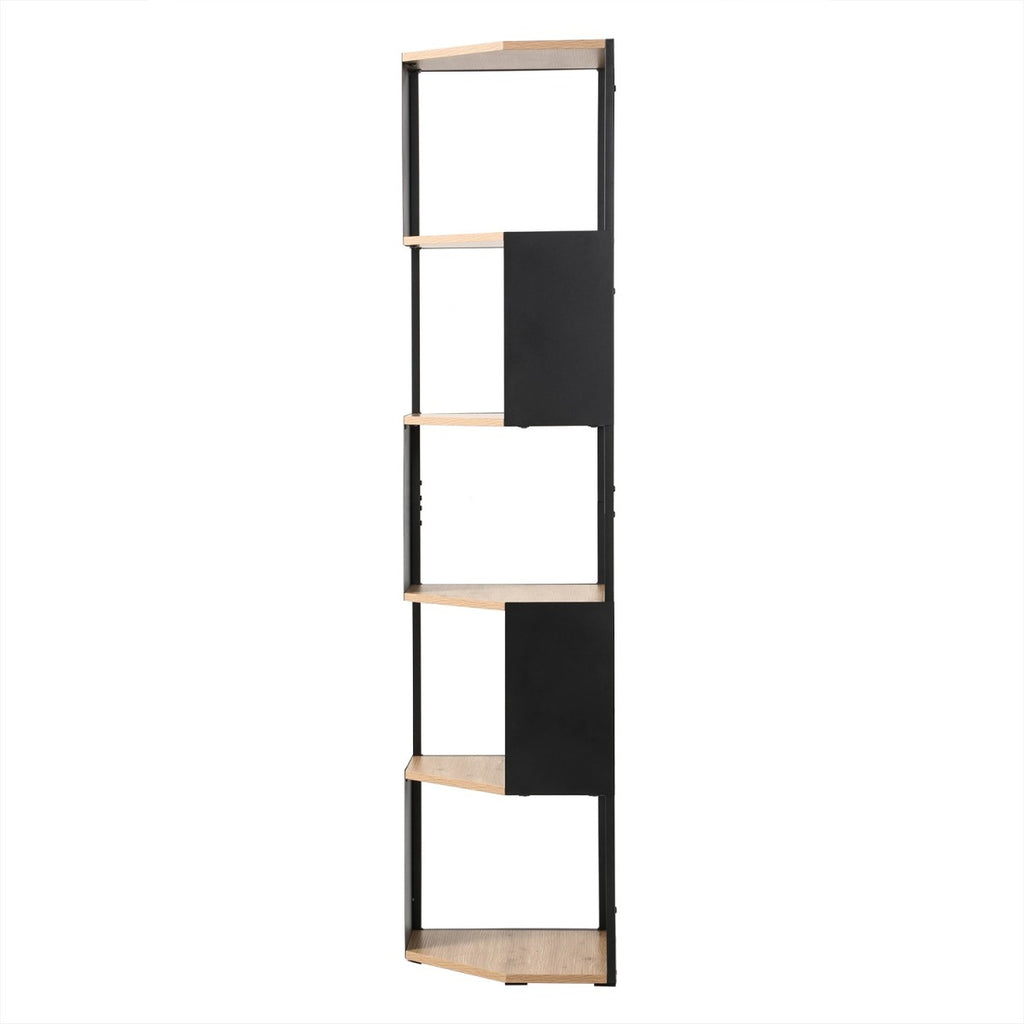 Eklo - Étagère D'Angle 5 Niveaux - Bois & Métal Noir