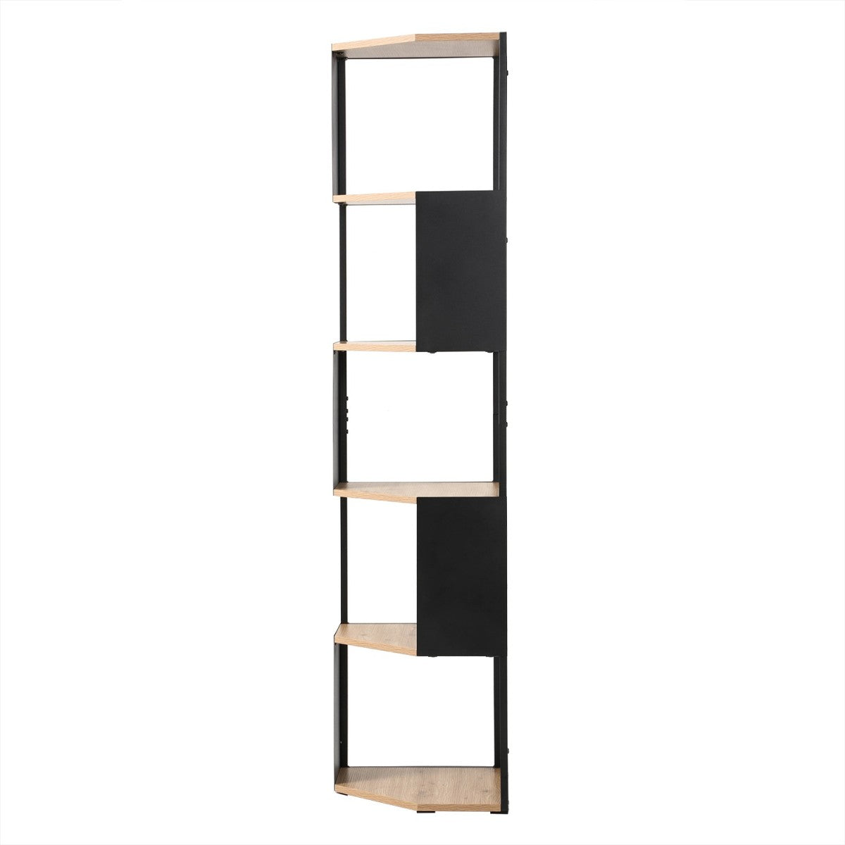 Eklo - Étagère D'Angle 5 Niveaux - Bois & Métal Noir