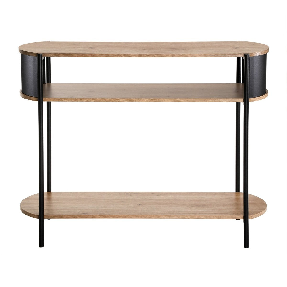 Eklo - 3-Level Console Table - Wood & Black Metal