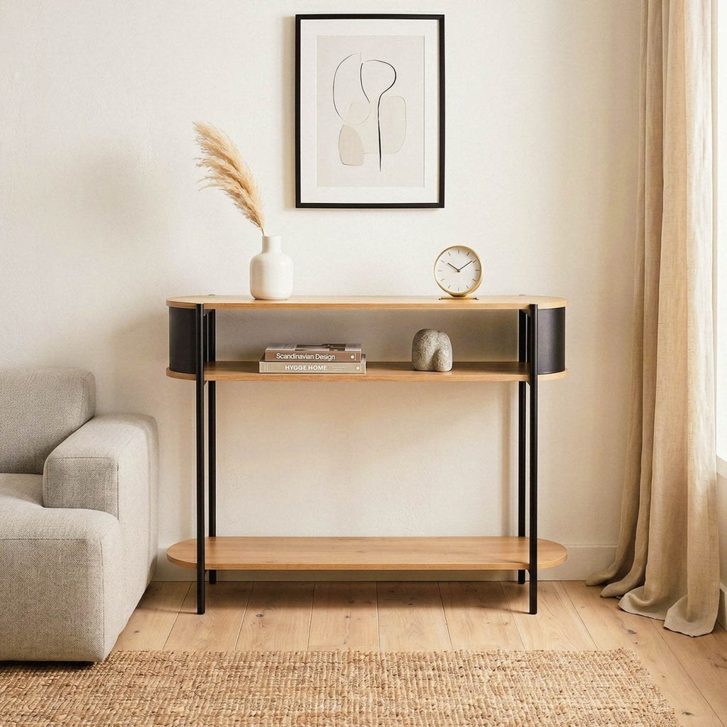 Eklo - 3-Level Console Table - Wood & Black Metal