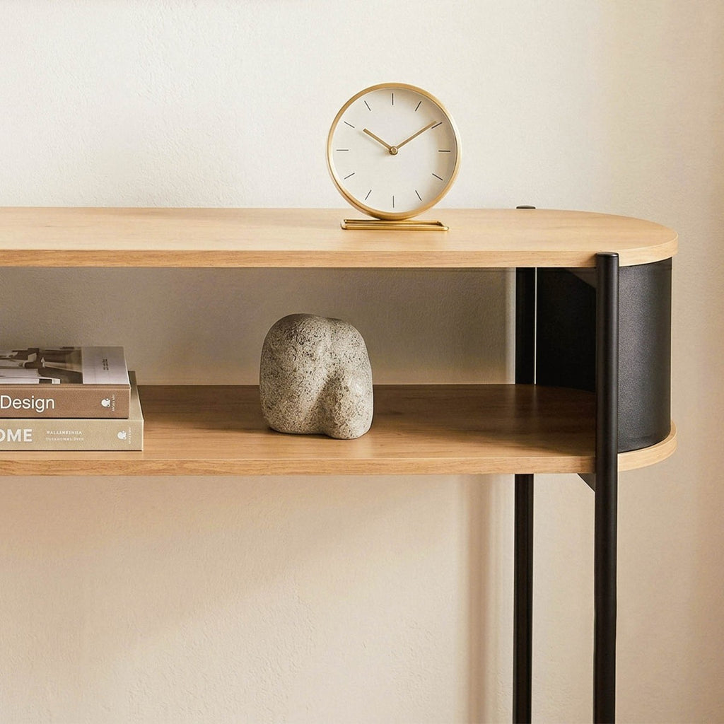 Eklo - 3-Level Console Table - Wood & Black Metal