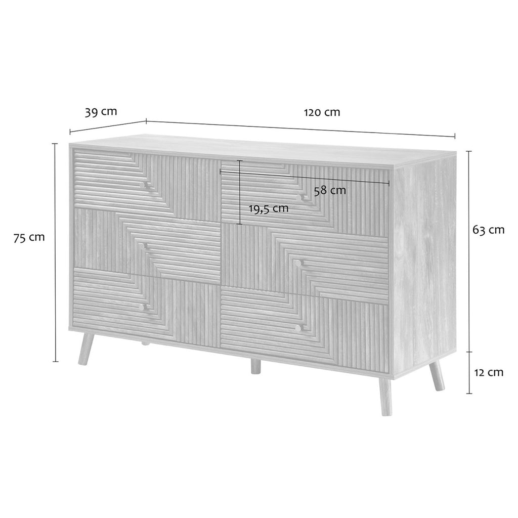 Eden - Cómoda de 6 cajones con frentes laminados - Madera clara