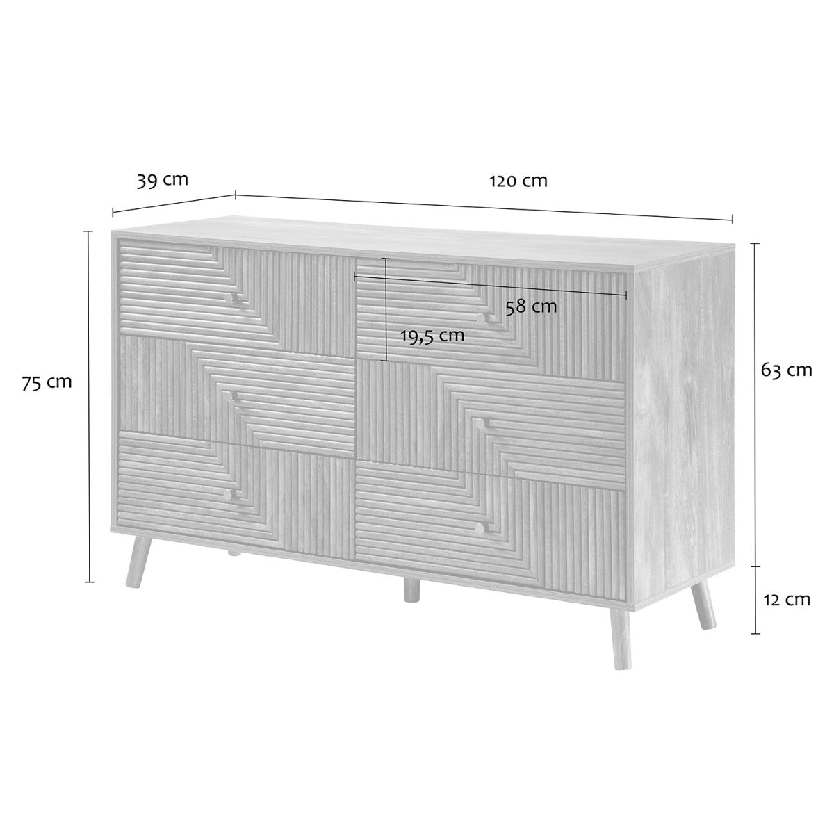 Eden - Cómoda de 6 cajones con frentes laminados - Madera clara