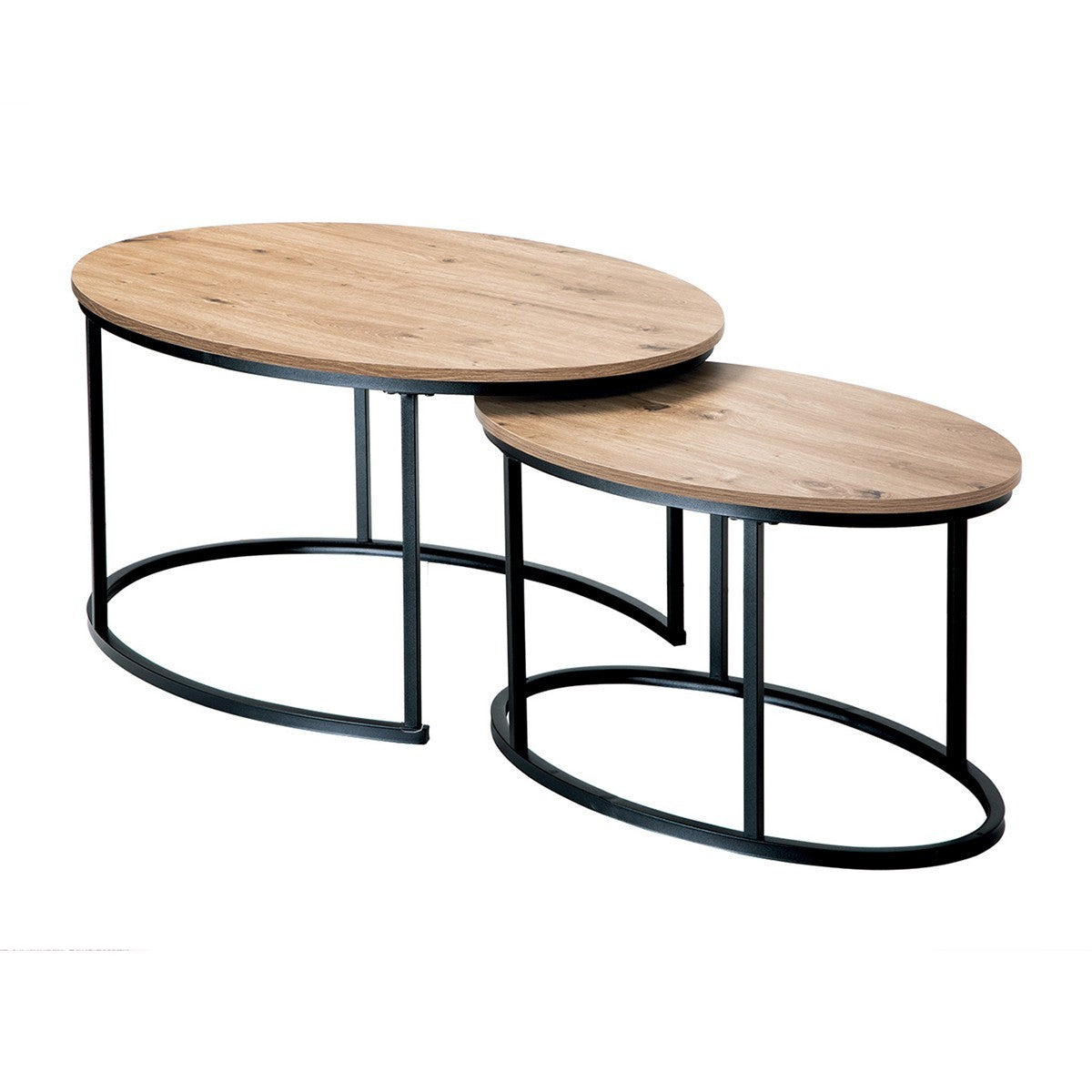 Lenny - Set of 2 Oval Nesting Coffee Tables - Oak