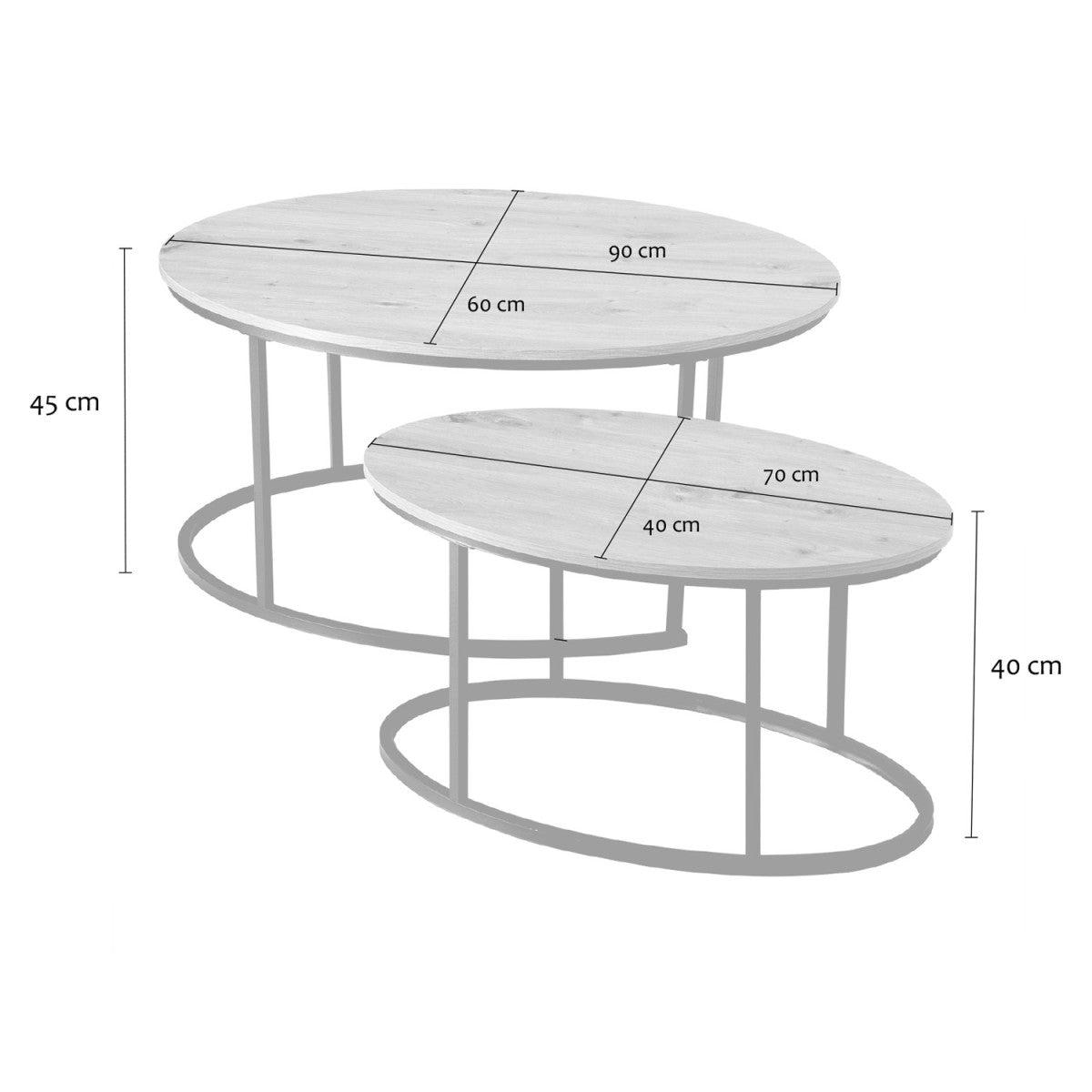 Lenny - Set of 2 Oval Nesting Coffee Tables - Oak
