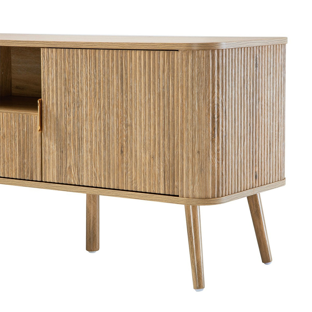 Maho - Meuble Tv 2 Portes Lames Arrondies - Chêne