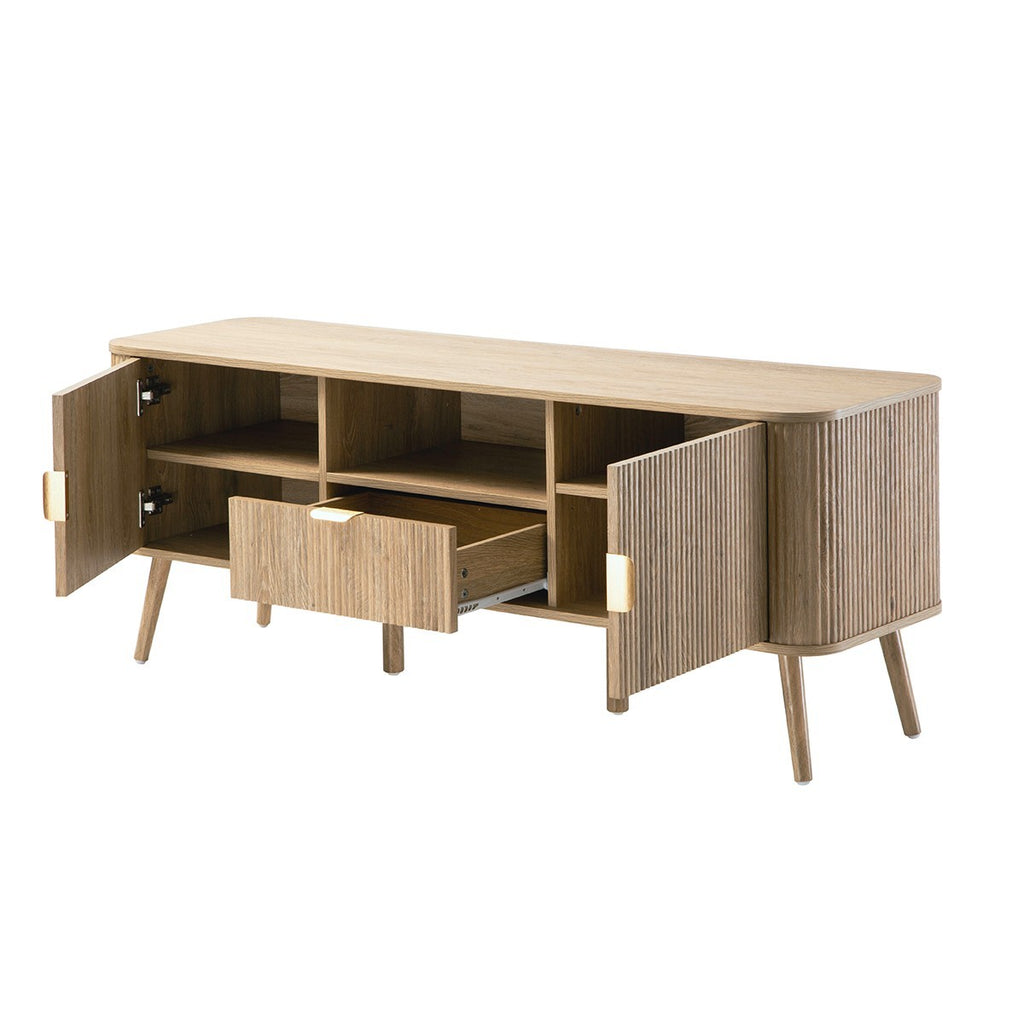 Maho - Meuble Tv 2 Portes Lames Arrondies - Chêne