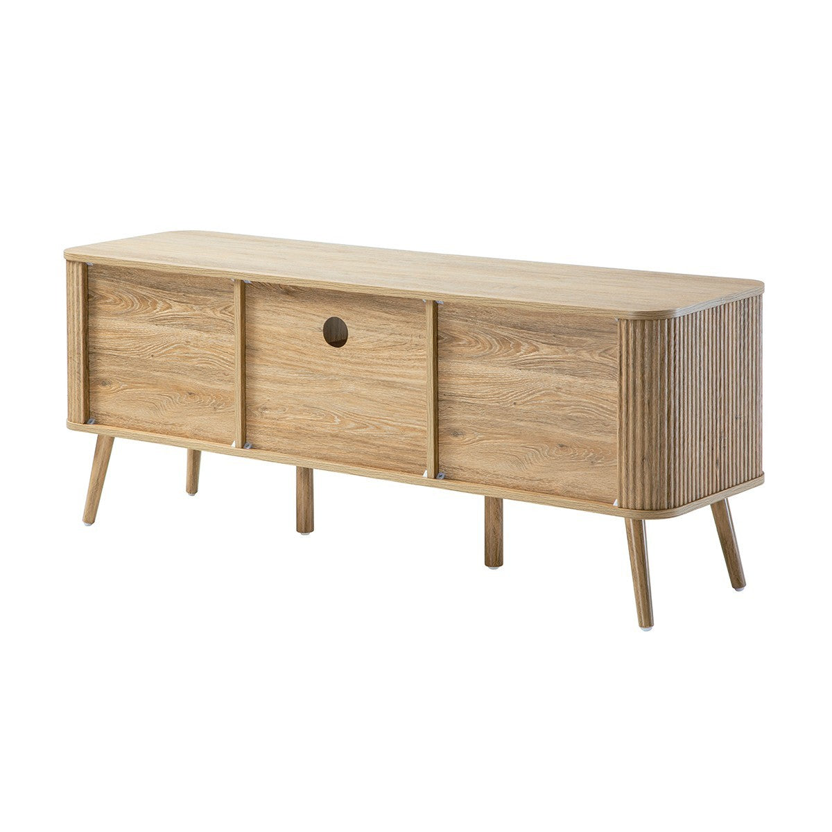 Maho - Meuble Tv 2 Portes Lames Arrondies - Chêne