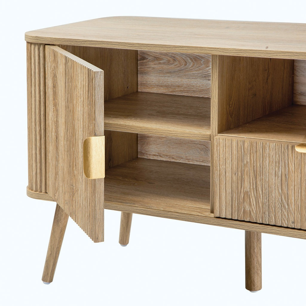 Maho - Meuble Tv 2 Portes Lames Arrondies - Chêne