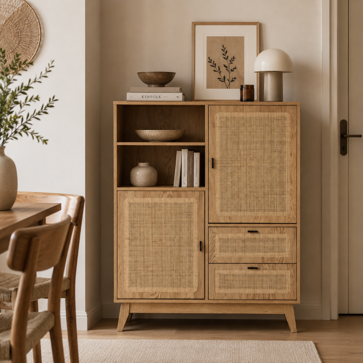 Alia - Buffet Haut 2 Portes/2 Tiroirs - Rotin