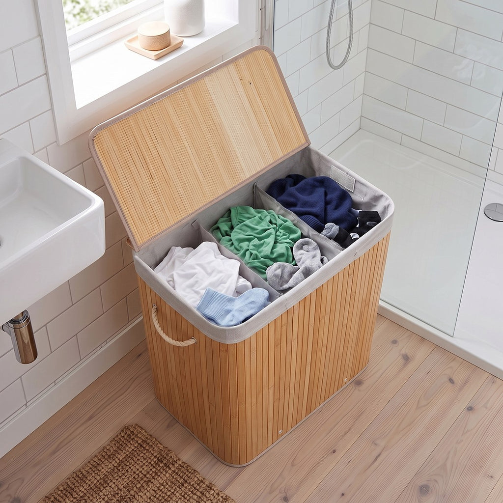 Ysa - 3-Compartment Laundry Basket - Bamboo