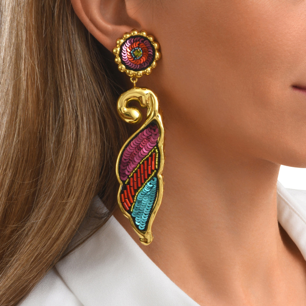 Pendientes Largos Clips Angèle - Naranja y Violeta