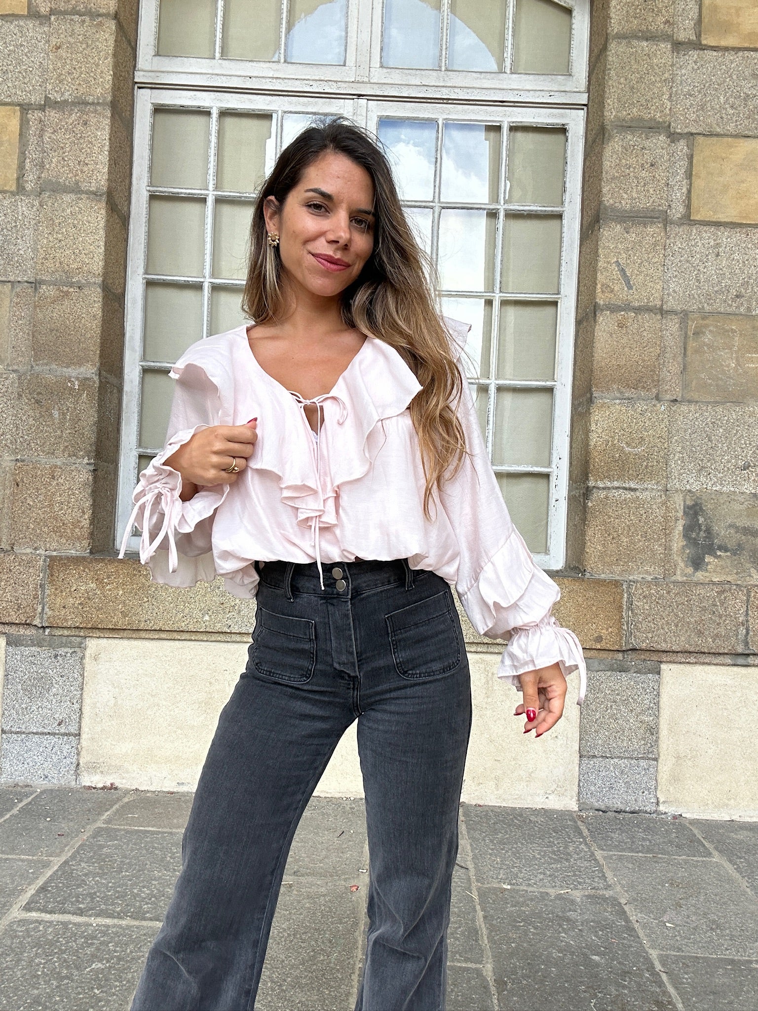 Blusa Iris rosa pálido